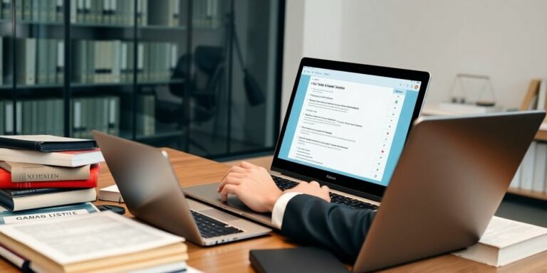 Un avocat utilisant l'IA dans un bureau moderne.